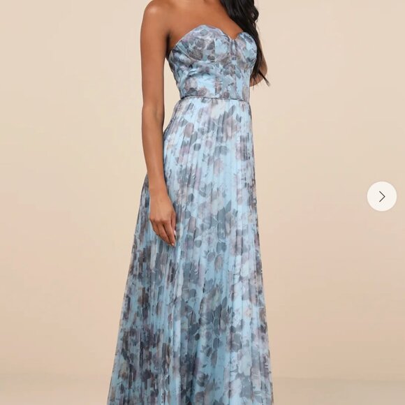 Lulu's Blue Floral Strapless Maxi Dress - Picture 7 of 7